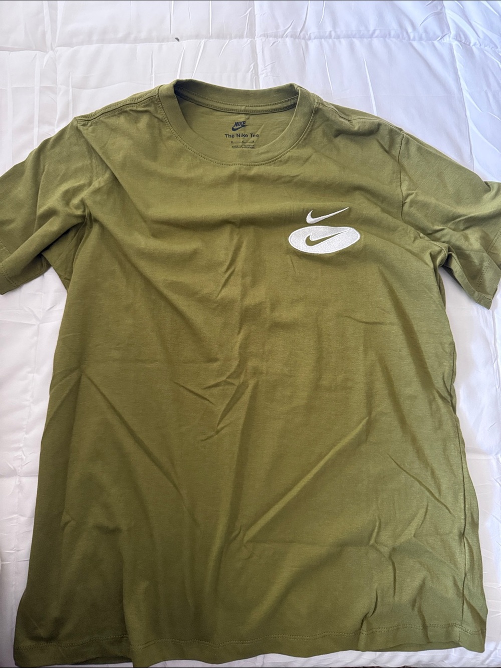 Nike Olive Green Short-Sleeve Crewneck T-Shirt with White Swoosh